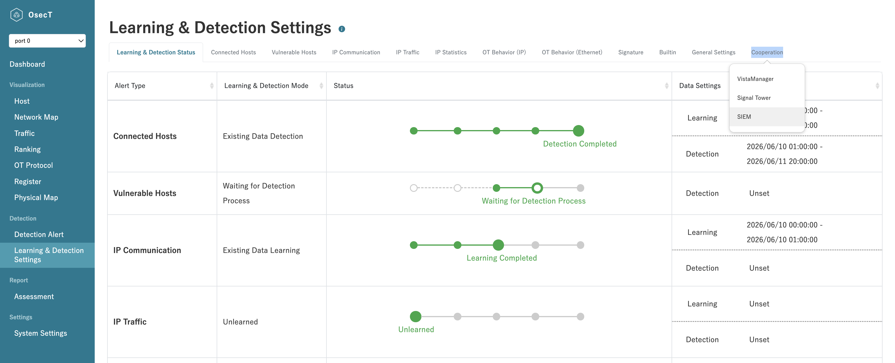 OsecT Learning & Detection Settings - Cooperation