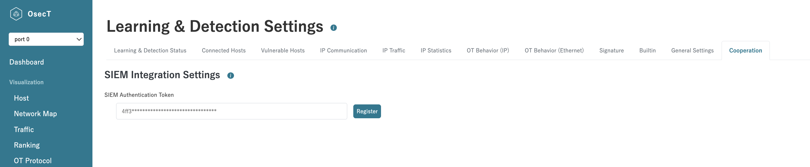 OsecT SIEM Integration Settings