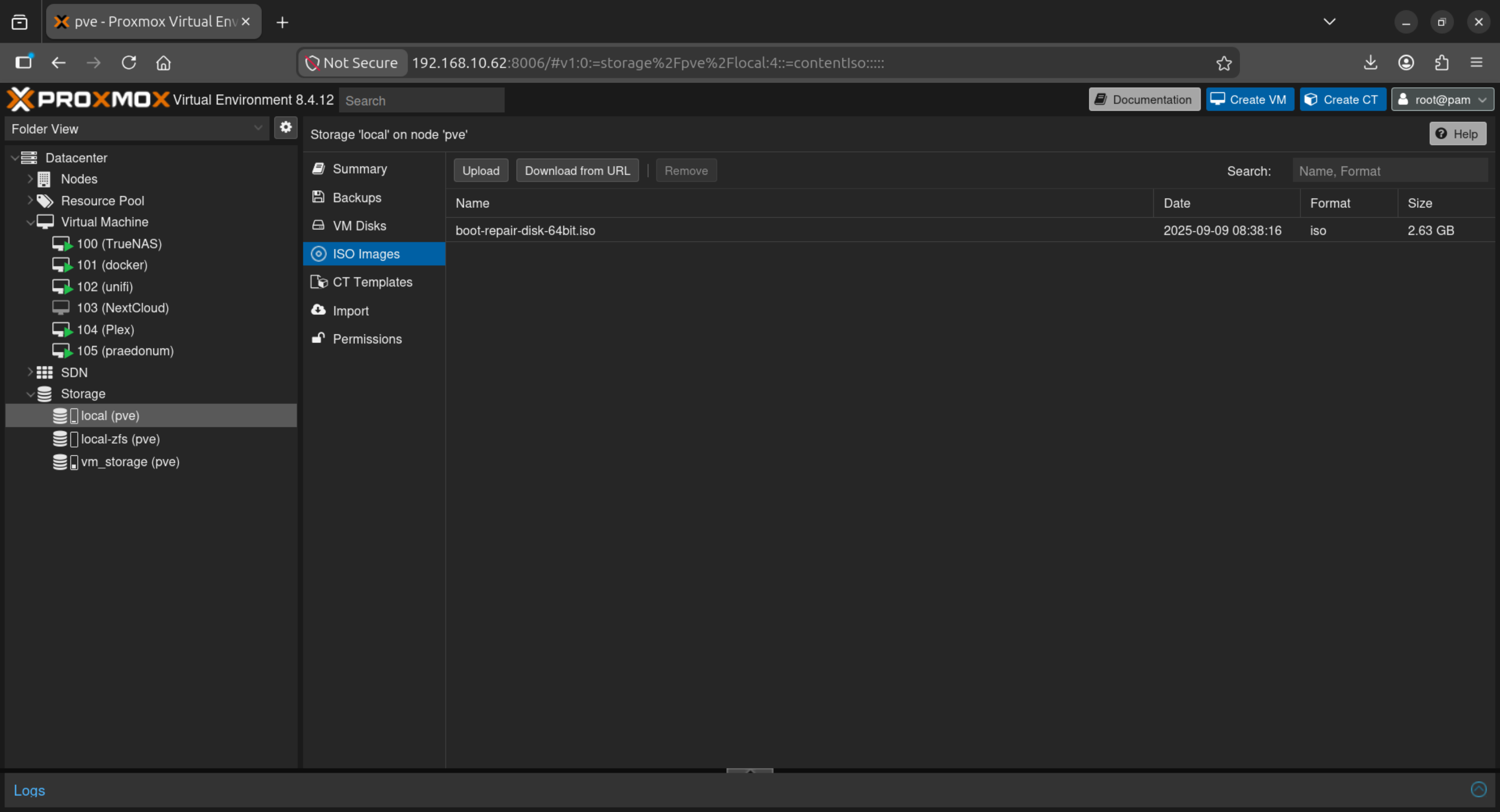 Proxmox: select ISO Images